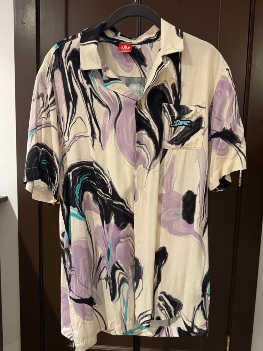 Men's Marble-Print Short Sleeve Shirt & Shorts Combo - Cream & Lavender